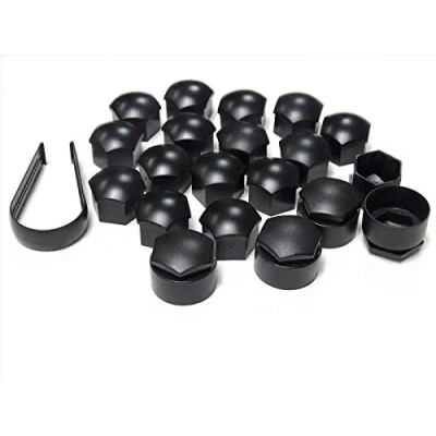 Image of 17mm WHEEL NUT COVERS for AUDI A1 A3 A4 A5 A6 Q5 A8 BOLT LOCKING CAPS BLACK GENUINE PART