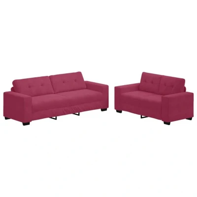Image of vidaXL 2 Piece Sofa Set with Cushions Wine Red Velvet