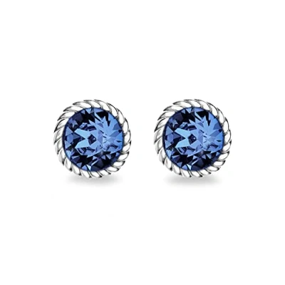 Image of Tuscany Silver Women&#039;s Sterling 10 mm Deep Blue Swarovski Crystal September Birthstone Earrings