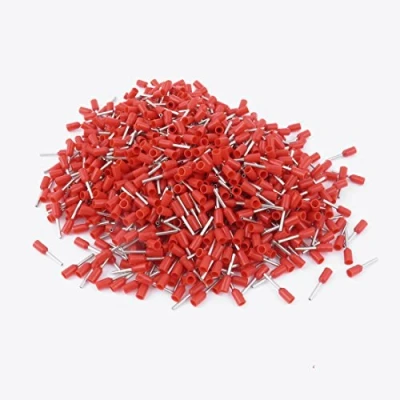 Image of Uxcell E0508 Wire Crimp Insulated Ferrule Pin Cord Terminal AWG22 with 1000 Piece, Red