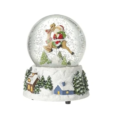 Image of Heaven Sends Santa on Reindeer Musical Christmas Snow Globe