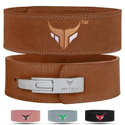 Image of Mytra Fusion Leather weight lifting power back support belt men women weightlifting (Medium, Brown)