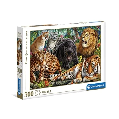 Image of Clementoni 35126 Collection Puzzle Wild Cats Jigsaw 500 Pieces, Made In Italy, For Adults