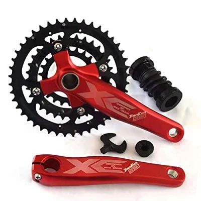 Image of shanmashi Crankset Red Mountain MTB Bike Hollow Integrated Chainring Crank Set Bicycle Sprocket Round Bolts for Road Cycling