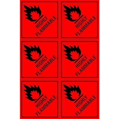 Image of Highly Flammable safety sign Self adhesive sticker Pack of 6 stickers 100mm x