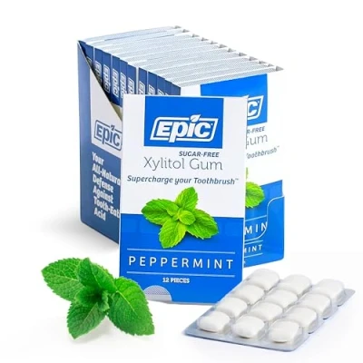 Image of Epic Dental 100% Xylitol Sweetened Gum, Peppermint, 12 Count (Pack of 12)