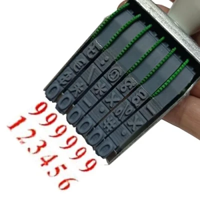 Image of Number Stamp,zeng 6 Digits Changeable0 9 Numbers &amp; Symbol Multi Function DIY Scrapbooking Rolling Wheel Stamp Imprint Size 40 x 7 mm Gray Red Multicolor Blend