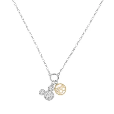 Image of DISNEY 100 Mickey Mouse Silver &amp; Yellow Gold Plated Pendant with Cubic Zirconia Stones