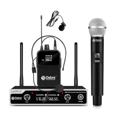 Image of Wireless Microphone System UHF UBR 102 with Cordless Handheld Lavalier Headset Mics,260ft Range,Suitable for Church,Lectures,Karaoke,Weddings,DJ,and Bars (1 Handheld&amp;1 Bodypack)
