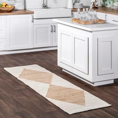 Image of nuLOOM Pandora Diamond Jute Area Rug 2x6 Runner Global Inspired Ivory Rugs for Dining Room Neutral Living Entryway Hallway Kitchen