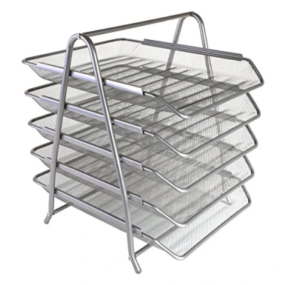 Image of OSCO Silver Wire Mesh 5 Tier Letter Tray A4 Desk File Organiser Paper Storage Office Document Sorter Paperwork Filing Easy Assembly H37.3 x W29.5 D34.0 cm