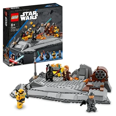 Image of LEGO 75334 Star Wars Obi Wan Kenobi vs. Darth Vader Set, Buildable Action Toy for Kids, Boys &amp; Girls, Battlefield Playset with 4 Minifigures and Lightsabers, Collectible Gift Idea