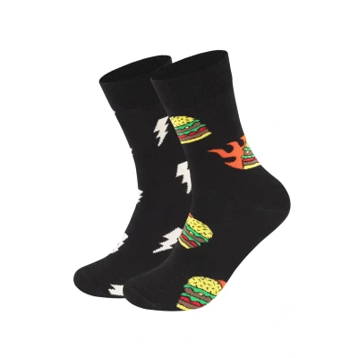 Image of Happy Socks Blast OFF Burger GIFT Unisex 2 PACK Socks, Size: 7.5 11.5, Black