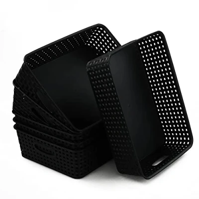 Image of Qqbine Plastic Office A4 Basket Tray, Desk Tray Organizer, Black, 6 Packs