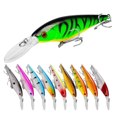 Image of OriGlam 10 Pack Fishing Lures Hard Baits, 3D Eyes Minnow Crankbait, Swimbait Tackle Lure Kit for Freshwater/Saltwater/Topwater, Bass, Trout, Walleye, Redfish
