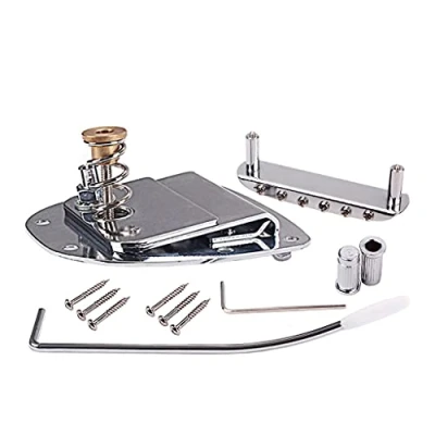Image of Alnicov Left handed Tremolo Vibrato Tailpiece Bridge Set for 6 String Mustang Guitar Replacement Parts