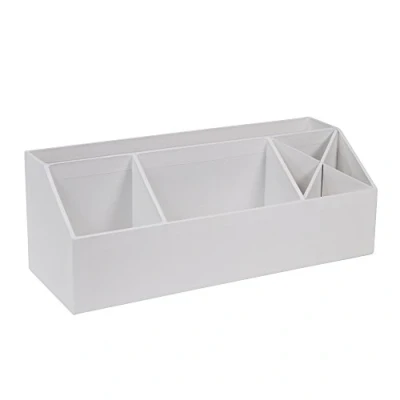 Image of Bigso Box of Sweden Desk Storage Organiser with 4 Compartments Stationery for Notes, Paperclips, Pens etc. Pen Holder Made Fibreboard and Paper in Linen Look White