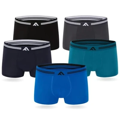 Image of FM London Mens Super Soft Bamboo (5 pack) Boxer Shorts, Black, Grey, Blue, L UK