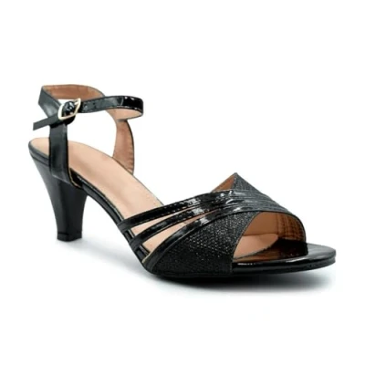 Image of Fashion Thirsty Womens Ladies Low Heel Bridal Wedding Shoes Prom Evening Party Occasion Heeled Open Toe Strappy Bridesmaid Dress Sandals Size Black Patent