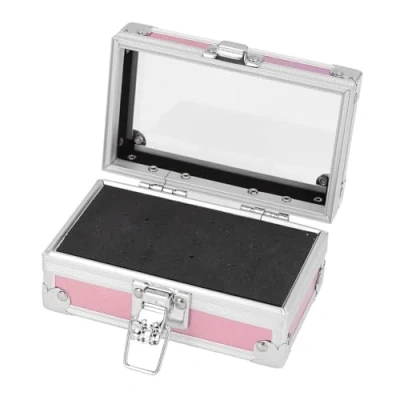 Image of Nail Drill Bit Storage Box with Secure Lock, Multi Hole Capacity, Transparent Flip Cover, Durable Construction (Dazzling Pink)
