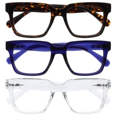Image of OPULIZE ERA Blue Light Glasses Clear Lens Anti Reflective and Glare 3 Pack UV400 Protection Oversized Frame Computer Screen Brown Men Women +0.00