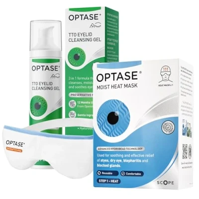 Image of Optase Moist Heat Eye Mask &amp; Tea Tree Oil Eyelid Cleansing Gel for Dry Eyes, Blepharitis, MGD Styes Daily Care Duo Reusable Heated with Hydrobeads Preservative Free Form