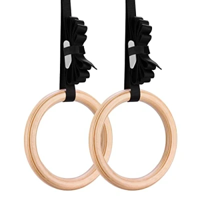 Image of Yimidear Gymnastic Rings, Wood Olympic Rings with Buckle Straps Wooden Gym for Strength Training, Crossfit, Pull Ups and Dips
