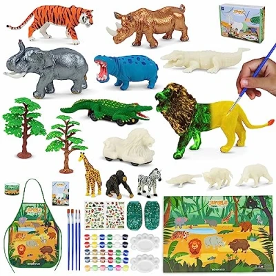 Image of BONNYCO Animal Toys for Children Painting Kit with 16 Jungle Figures Craft Kits Kids Glow in The Dark Arts and Crafts Boys 3 4 5 6 7 8 9 10 Years Gifts Birthday Christmas