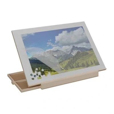 Image of Relaxdays Puzzle Board with 2 Drawers, Fits Jigsaw up to 1000 Pieces, Tiltable, Rotatable, Wooden, Hobby Table, Natural, Wood, 6.5 x 79 56 cm