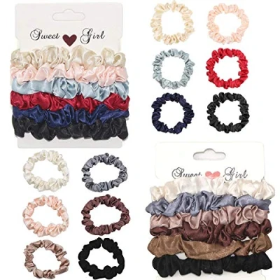 Image of 12Pcs Silk Hair Scrunchies, Satin Scrunchies Ties Elastic Bands Ponytail Holder Solid Color Cute Traceless Small for Women Girls