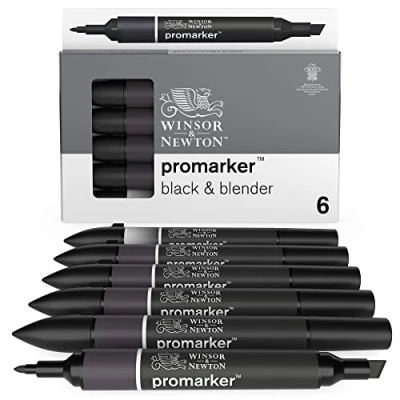 Image of Winsor &amp; Newton, Promarker, Black Blender, Set of 6, Alcohol Based Dual Tip Markers