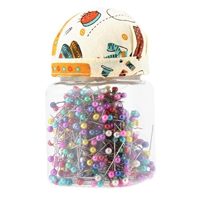 Image of Hilitand Bottle Multicolor Straight Pins Beads Needles Quilting Fabric Covered Pin Cushion Sewing Craft 500Pcs