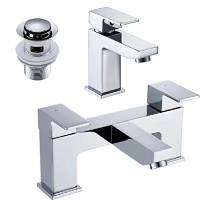 Image of [Basin Tap and Bath Tap] Hapilife Modern Monobloc Bathroom Sink Mixer Faucet Tub Filler Chrome with Pop Up Waste