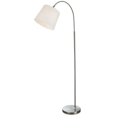 Image of Tower Floor Lamp Brushed Steel with Cream Shade