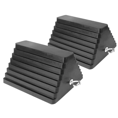 Image of 80681 2 Pack Solid Rubber Heavy Duty Wheel Chock with Eyebolt,1 Pair