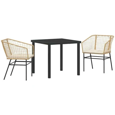 Image of vidaXL 3 Piece Garden Dining Set with Cushions Brown Poly Rattan
