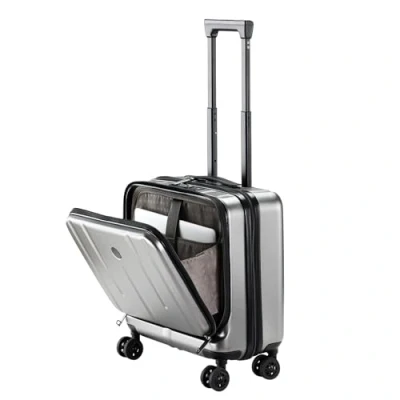 Image of TydeCkare 16&quot; Carry on Luggage with 2 Laptop Compartments, ABS+PC Suitcase Dual Control TSA Lock, YKK, 4 Spinner Wheels, for Business Travel, Silver Grey