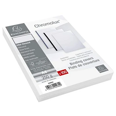 Image of Exacompta Ref 2980C Chromolux Covers (Pack of 100) 210 x 297mm in Size, Suitable for Use with A4 Paper, Coloured Lacquered 250gsm Material White