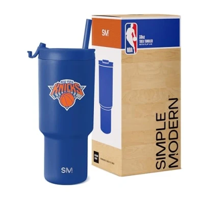 Image of Simple Modern Officially Licensed NBA Knicks 30 oz Tumbler with Flip Lid and Straws Insulated Cup Stainless Steel Gifts for Men Women Trek Collection New York