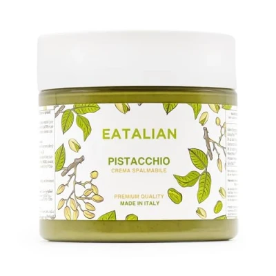 Image of EATALIAN by AMZ BETTER Pistachio Cream, Spreadable Paste, Sweet and Unique Taste, Ideal on Bread, for Cakes, Dessert, Ice Made in Italy, 200 g
