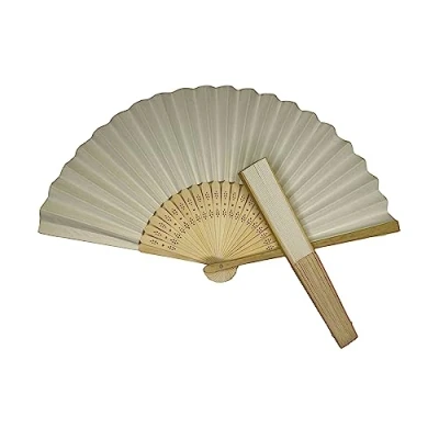 Image of Parev Ivory Paper Foldable Hand Held Bamboo Wooden Fan