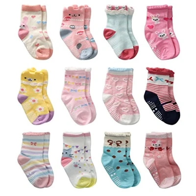 Image of 12 Pairs Toddler Girl Socks Baby Cotton Non Slip Grip Socks, Infant Anti Skid for Kids (12 Pairs, 0 9 Months)