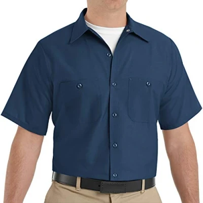 Image of Red Kap Men&#039;s Industrial Work Shirt, Short Sleeve Utility Button, Navy, XXXXL
