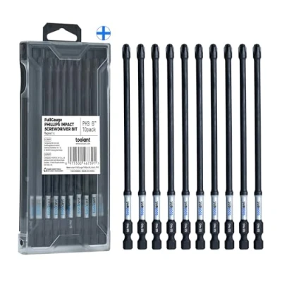 Image of toolant 6 Inch Long Phillips Bit#3 Magnetic Anti Slip Impact Screwdriver Bits Set,10pcs Insert S2 Steel PH3 Driver Dit Set with CNC Machined Tips for Power Drill