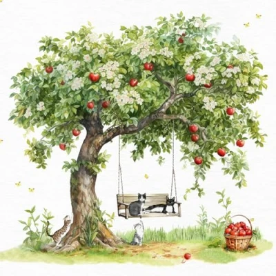 Image of Anniversary House Tiflair Feline Cats by The Apple Tree in Summer Design Luxury Napkins 3ply Pack of 20, PJ344526