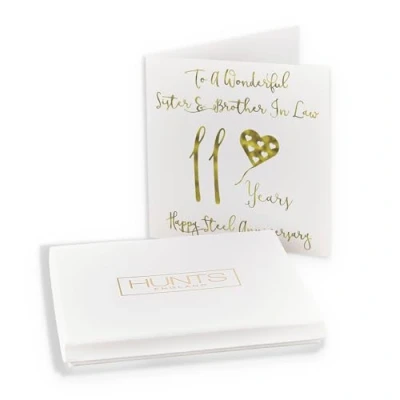 Image of Hunts England Luxury Boxed Sister And Brother In Law 11th Anniversary Card To A Wonderful &amp; 11 Years Happy Steel Milano Collection Keepsake Box