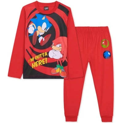 Image of SONIC THE HEDGEHOG, Shadow Boys Long Sleeve Pyjama Set, Cosy Nightwear Soft PJs Loungewear Sleepwear, Gaming Gifts for (Red Sonic/Knuckles, 9 10 Years)