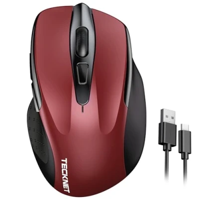 Image of TECKNET Rechargeable Wireless Mouse, Computer Adjustable 4800DPI Silent Ergonomic Mouse for Laptop PC Computer, Windows Mac OS,6 Buttons (Red)