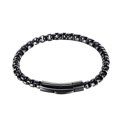 Image of Yifnny Stainless Steel Chain Bracelet, Rolo Bracelet Cuban Mens Bracelets Box for Men Women Jewelry (Black)