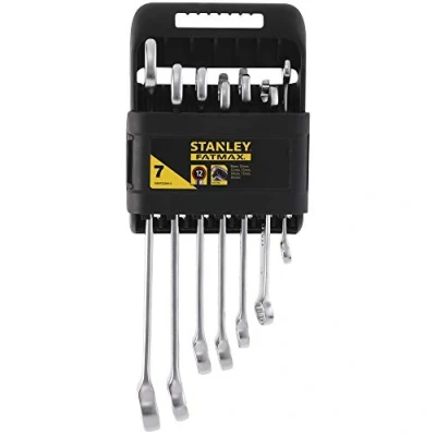 Image of Stanley Fmmt82844 0 Combination Spanners FatMax Range Anti Slip System Better Fork Grip to Screw Head 15 Angled Supplied with Storage Case Set of 7
